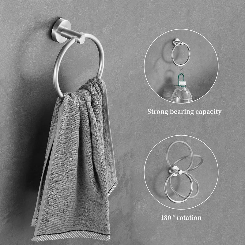 Hinmood Bathroom Hardware Set Brushed Nickel, 24 Inch Towel Bar Set 10 Pieces Bathroom Accessories Set Includes Includes 2 Packs 24 Inch Towel Bar, Towel Ring, Toilet Holder and 4 Packs Towel Hooks - Image 5